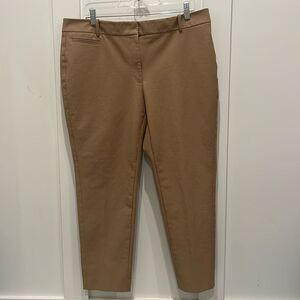 Tan Cropped Ankle Pants with Flat Front Design